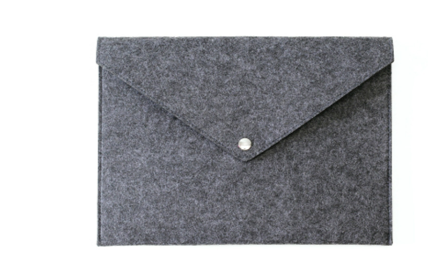 Supplier image of one closed dark gray felt document sleeve